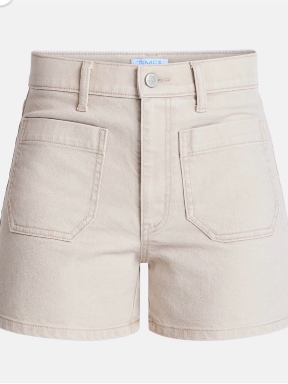 High-Rise Utility Denim Shorts in Light Beige